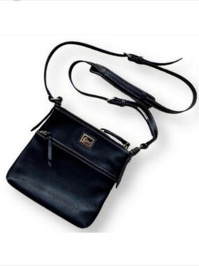Dooney & Bourke Dillen Black Square Letter Carrier Pebbled Leather Crossbody Bag